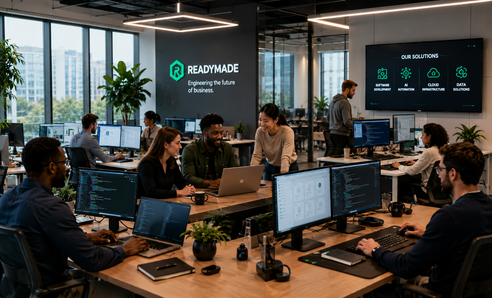 The Readymade team working together in the office
